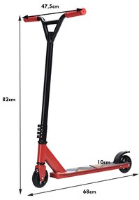 Trotinete 2-Rodas com Travão para Adolescentes Adultos Skate com Carga de 100kg 68 x 47,5 x 82 cm Vermelho
