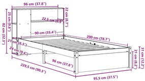 Cama com estante sem colchão 90x200 cm pinho maciço