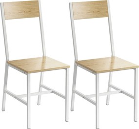 HOMCOM Conjunto de 2 Cadeiras de Jantar Cadeiras de Cozinha Modernas com Encosto Estrutura Metálica 36x47x88,3 cm Madeira e Branco | Aosom Portugal