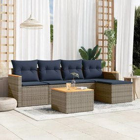 vidaXL 6 pcs conjunto sofás p/ jardim c/ almofadões vime PE cinzento