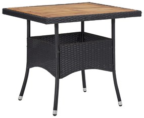 3 pcs conjunto de jantar jardim vime PE e acácia maciça preto