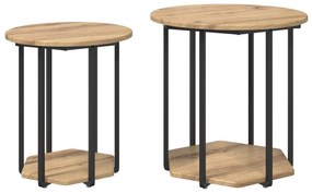 Mesa Lateral vidaXL 2 pcs Carvalho Artesanal em Madeira e Metal