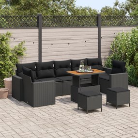 Conjunto de Sofá de Jardim com 10 Peças e Almofadas em Rattan PE Preto