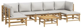 8 pcs conj. lounge de jardim bambu c/ almofadões cinzento-claro