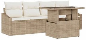 Conjunto de Sofá de Jardim de 5 Peças com Almofadas Bege em Rattan Sin