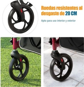 Andador de alumínio para idosos e adultos dobrável leve ajustável com bolsa de armazenamento  74 x 61 x 82 - 95 cm Vermelho