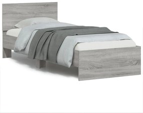 Estrutura de cama c/ cabeceira deriv. madeira cinzento sonoma