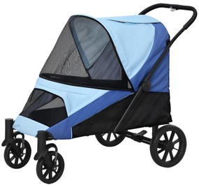 Carrinho para Cães Dobrável com Rodas Grandes Correias de Segurança Estrutura Amortecedora Almofada Lavável 124x67x100 cm Azul