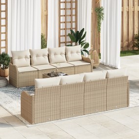 Conjunto de Sofá de Jardim vidaXL de 9 Peças com Almofadas Bege Poliratan