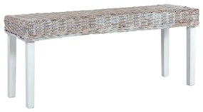 vidaXL Banco 110cm vime Kubu natural e madeira maciça de mogno branco