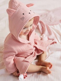 Oferta do IVA - Roupão animal personalizável, em gaze de algodão bio*,  para bebé rosa medio liso