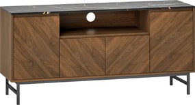 HOMCOM Móvel para TV até 165,1 cm em madeira com compartimento aberto e passa-cabos, efeito mármore, 140x39x66cm, nogueira | Aosom Portugal