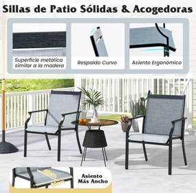 Conjunto de 2 cadeiras de jantar de jardim com assento respirável Estrutura metálica encosto alto e apoios de braços ergonómicos Azul
