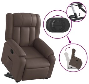 Poltrona reclinável elevatória couro artificial castanho