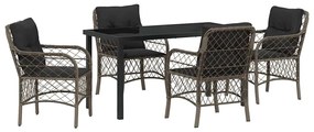 Conjunto de Jantar de Jardim com 5 Peças e Almofadas Cinzas em Rattan
