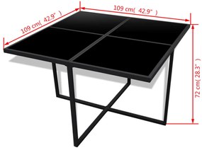 9 pcs conjunto jantar exterior com almofadões vime PE preto