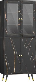 HOMCOM Estante Prateleira de 6 Níveis Móvel de Arrumação 6 Prateleiras Abertas Porta Vitrada e Armário 70x35x170 cm Preto | Aosom Portugal