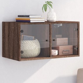 vidaXL Armário parede c/ portas vidro 68,5x37x35 cm carvalho castanho