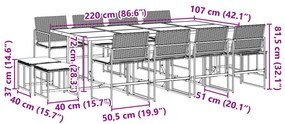 13 pcs conjunto de jantar p/jardim com almofadões vime PE preto