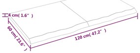 Prateleira de parede 120x60x(2-4)cm carvalho maciço não tratado