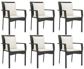 7 pcs conjunto de jantar p/ jardim c/ almofadões vime PE preto