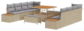 Conjunto de Sofá de Jardim com 11 Peças, Almofadas Bege, de Rattan Pol