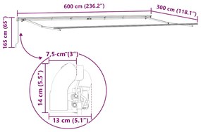 Toldo retrátil manual 600x300 cm antracite e branco