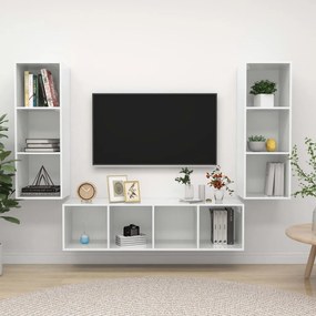 vidaXL 3 pcs conjunto móveis de TV derivados madeira branco brilhante