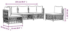 5 pcs conjunto lounge de jardim com almofadões aço antracite