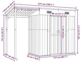 Abrigo de jardim com alpendre 277x107x181 cm aço antracite