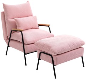 HOMCOM Poltrona Relax com Apoio para os Pés Poltrona Reclinável com Encosto Ajustável Estofada em Veludo 68x91,5x88 cm Rosa