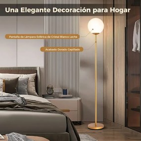 Candeeiro de pé moderno 165 cm com abajur de vidro e base pesada Interruptor de pé Luz decorativa dourado