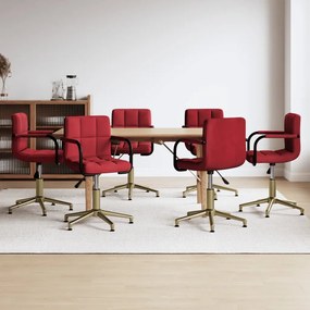 vidaXL Cadeiras de jantar giratórias 6 pcs veludo vermelho tinto