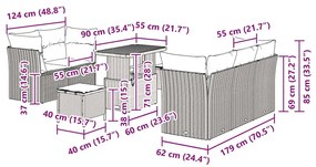 Sofá de Jardim 8 Peças com Almofadas Preto Rattan Poli Acácia