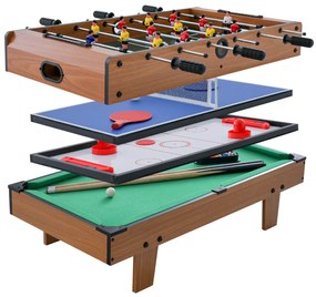 Mesa de Jogo Combo 4 em 1 Mesa de matraquilhos, com Mesa de Bilhar, Ping Pong e Hóquei Air e Acessórios para crianças Natural