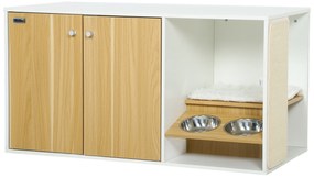 PawHut Móvel Caixa de Areia para Gatos 3 em 1 Mesa Auxiliar Caixa de Areia para Gatos com Tapete para Arranhar 95x48x50,5 cm Branco e Carvalho