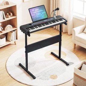 Teclado de piano de 61 teclas para crianças – Brinquedo musical, piano digital educativo com suporte ajustável, microfone e suporte para partituras pr