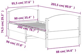 Cama sem colchão 90x200 cm pinho maciço castanho-mel
