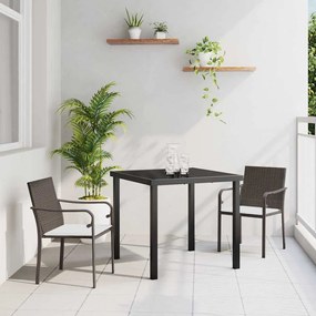 vidaXL Conjunto de Jantar ao Ar Livre de 3 Peças com Almofadas - Rattan Castanho