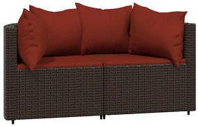 3 pcs conjunto lounge jardim c/ almofadões vime PE castanho