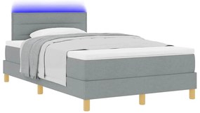 Cama Box com Colchão e LED Cinza Claro 120x200 cm Tecido