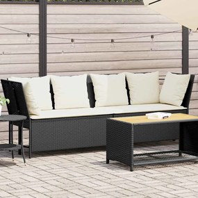 vidaXL Sofá de jardim com almofadões vime PE preto