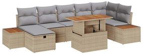 vidaXL Conjunto de Sofá de Jardim com almofada 8 pcs Bege vime PE