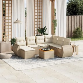 8 pcs conjunto de sofás p/ jardim com almofadões vime PE bege