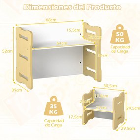 Conjunto de mesa e cadeira para crianças Conjunto de 3 peças para crianças pequenas com 2 bancos e mesa de atividades Natural