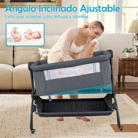 Berço 2 em 1 para bebés com altura ajustável, 4 rodas, rede mosquiteira e cesto de arrumação para bebés dos 0 aos 6 meses, 95 x 65 x 70-82 cm, Cinzent