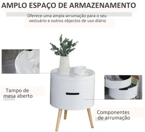 Mesa Auxiliar Moderna com 3 Níveis Mesa de Centro Desmontável com Tampa 2 Espaços de Arrumação Ø38x48,3 cm Branco e Madeira
