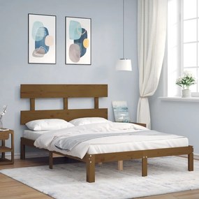 Estrutura de cama dupla pequena 4FT madeira maciça castanho-mel