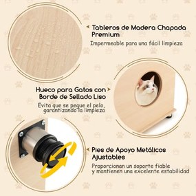 Caixa de areia para gatos com armário de arrumação Portas para arranhar Sisal Portas para raspar Sisal Pés de metal ajustáveis Casa de banho 82 x 48 x