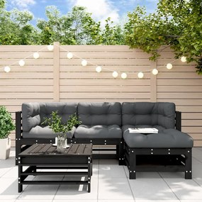 vidaXL 5pcs conjunto lounge jardim com almofadões madeira maciça preto